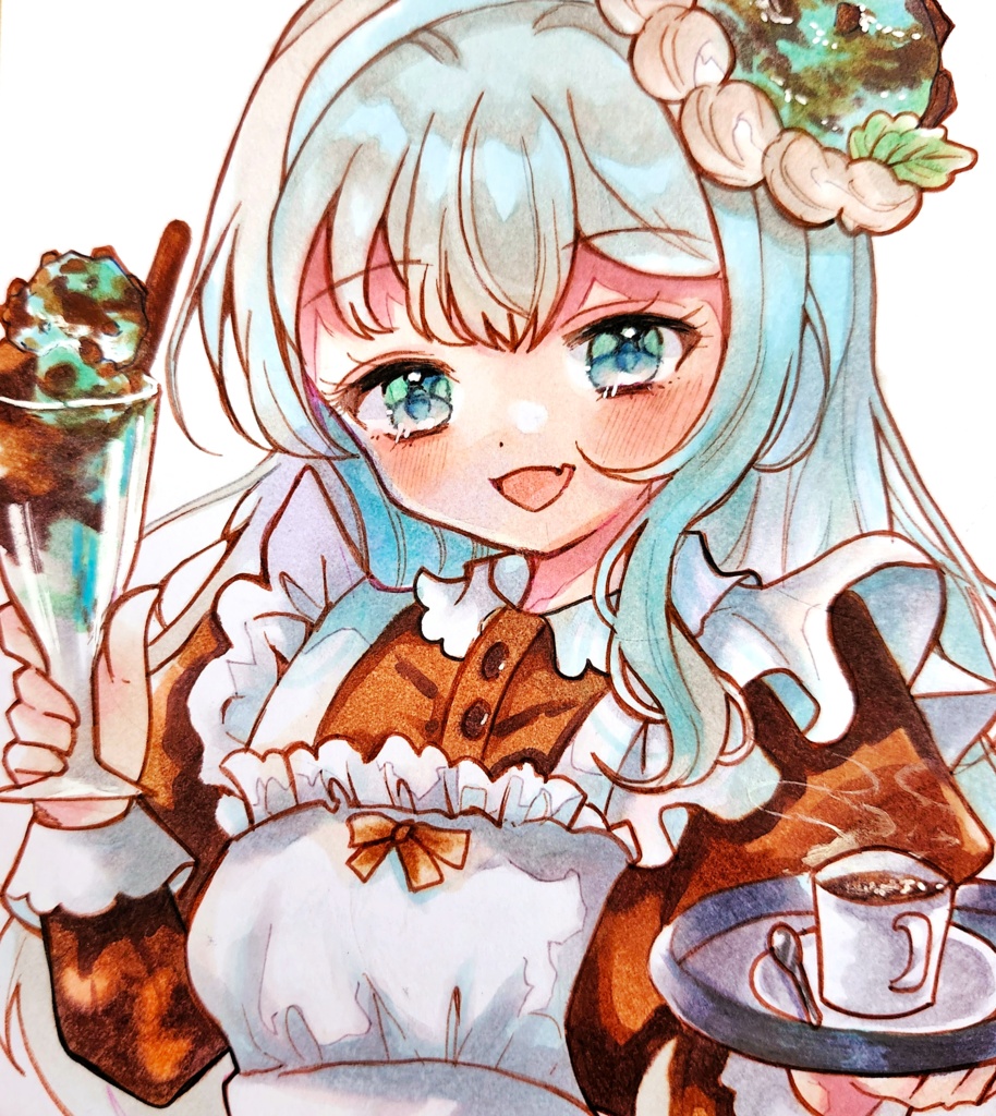 手描きイラスト オリジナル チョコミントカラーな女の子