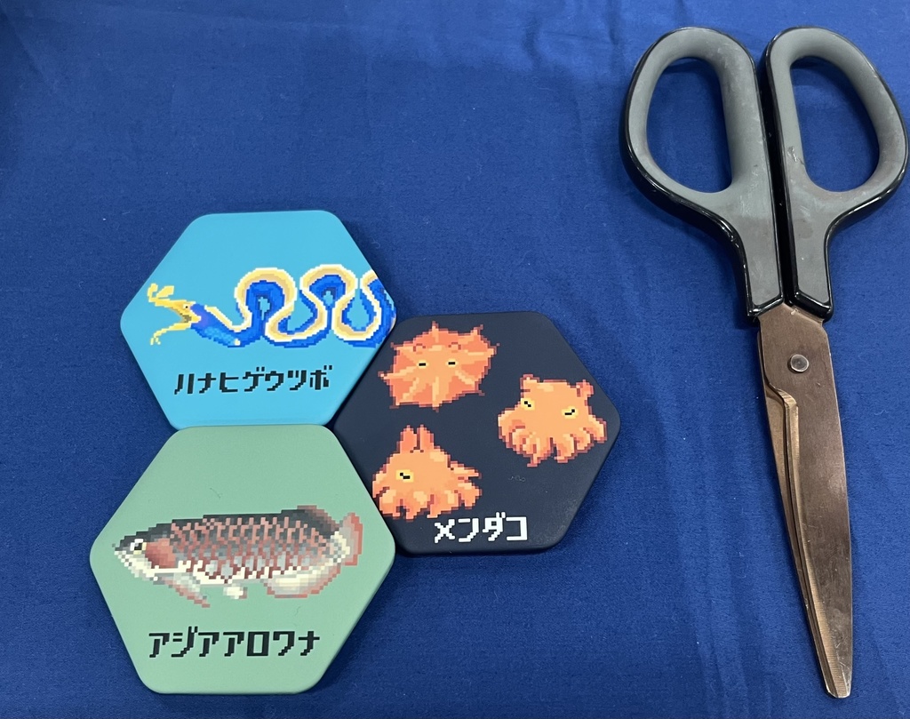 【缶バッジ】海洋生物ドット絵六角缶バッジ