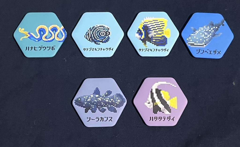 【缶バッジ】海洋生物ドット絵六角缶バッジ