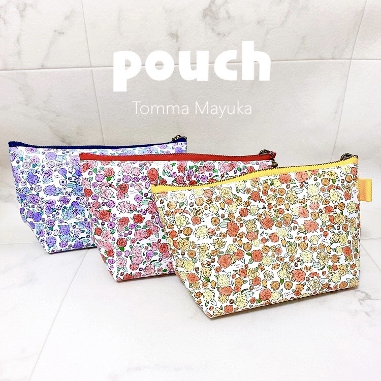 オリジナル小花柄マチ付きポーチ