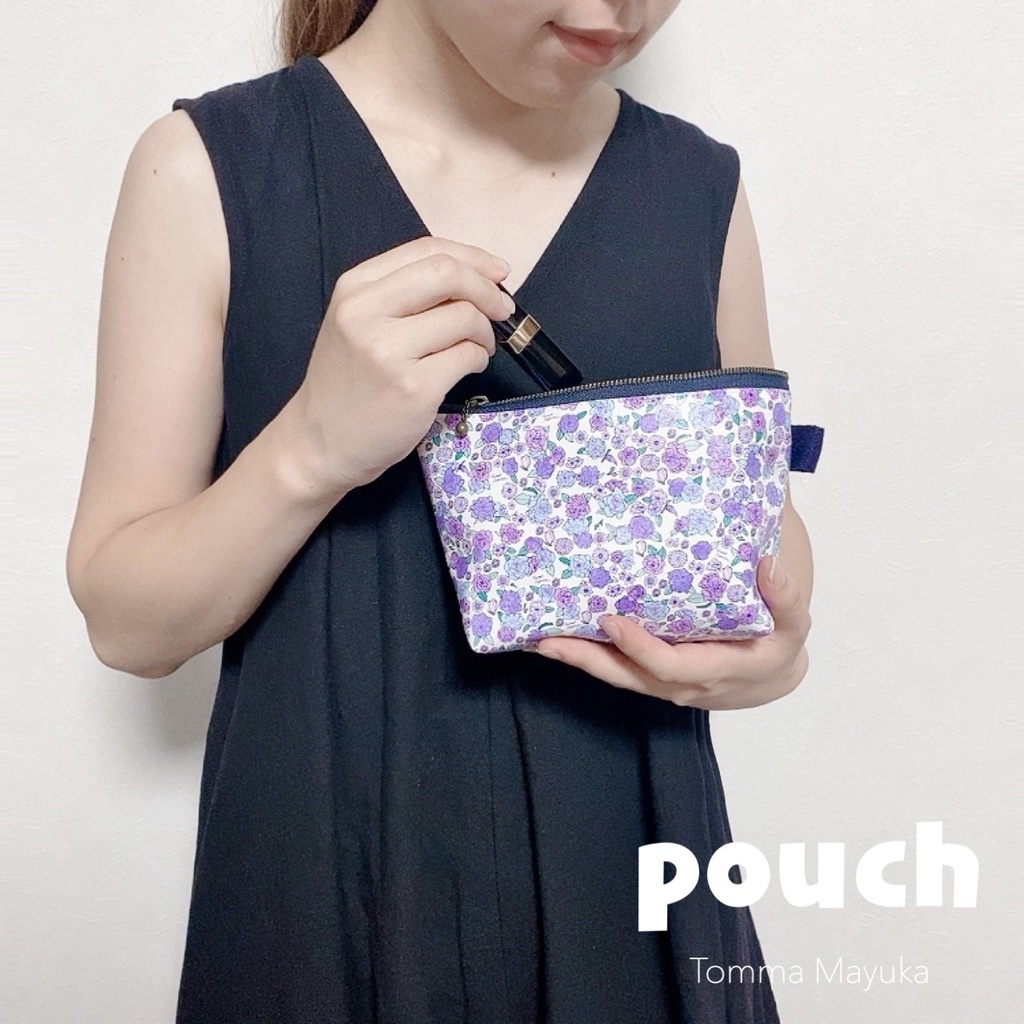 オリジナル小花柄マチ付きポーチ