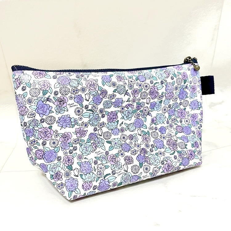 オリジナル小花柄マチ付きポーチ