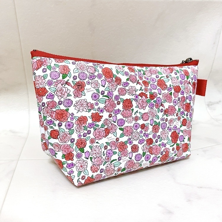 オリジナル小花柄マチ付きポーチ