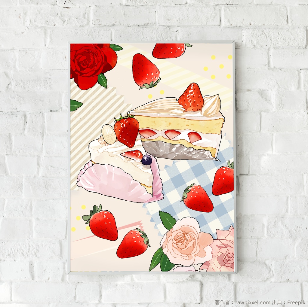イラストポスター〈薔薇とショートケーキ〉