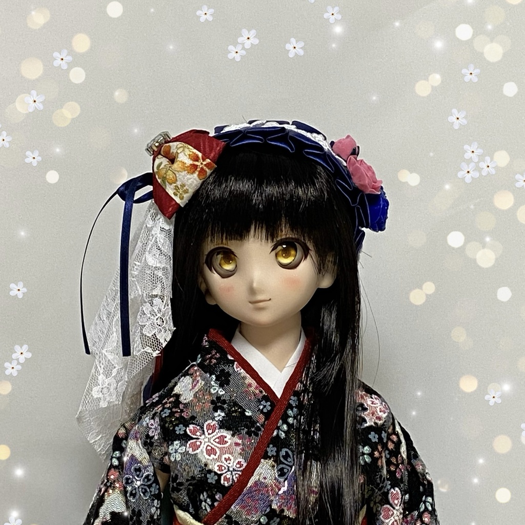 【ドール用】ヘアアクセサリー 青ヘッドドレス花レッドストーン