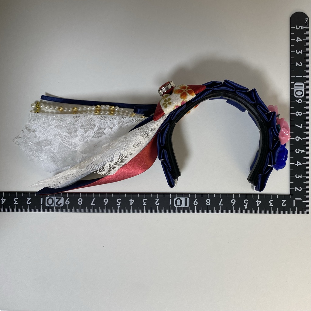 【ドール用】ヘアアクセサリー 青ヘッドドレス花レッドストーン