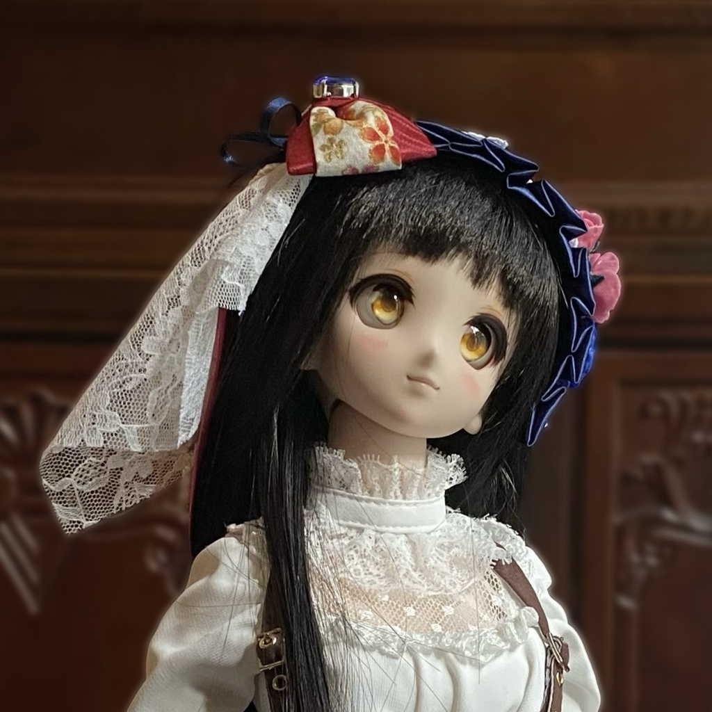 【ドール用】ヘアアクセサリー 青ヘッドドレス花ブルーストーン