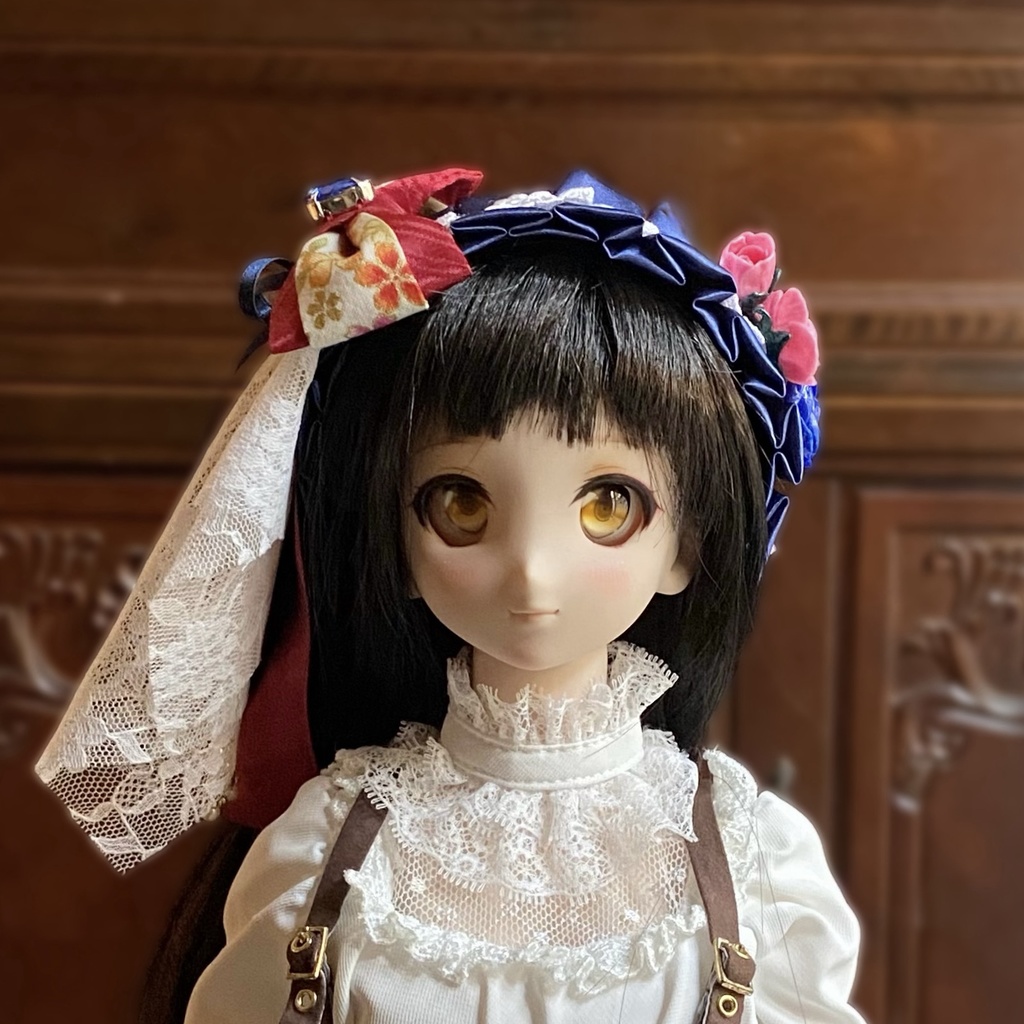 【ドール用】ヘアアクセサリー 青ヘッドドレス花ブルーストーン