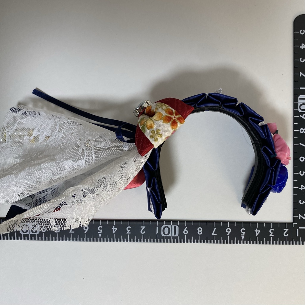 【ドール用】ヘアアクセサリー 青ヘッドドレス花クリスタルストーン