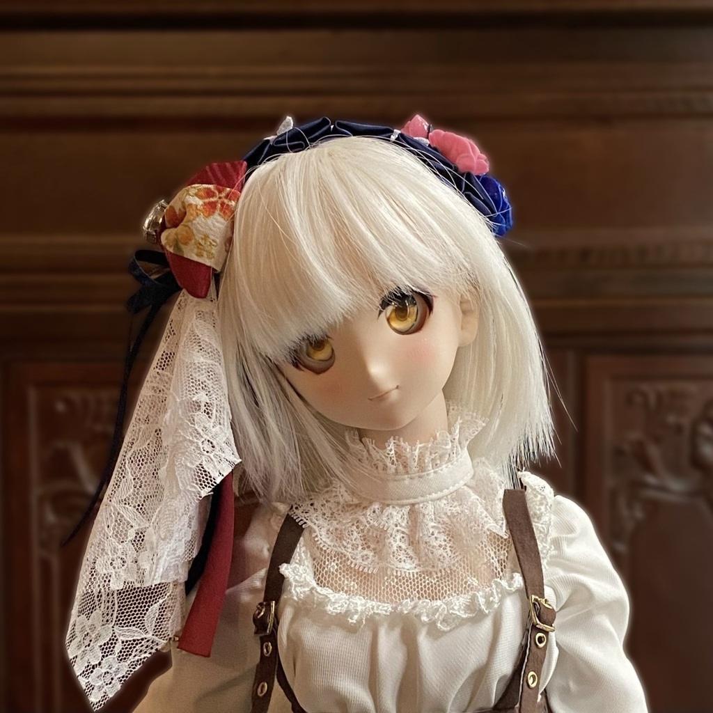 【ドール用】ヘアアクセサリー 青ヘッドドレス花クリスタルストーン