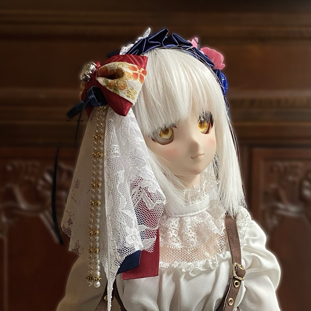 【ドール用】ヘアアクセサリー 青ヘッドドレス花クリスタルストーン