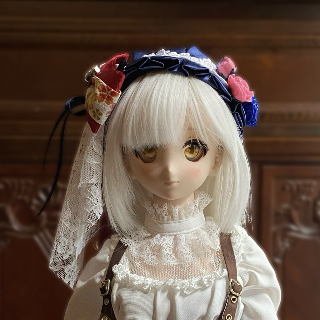 【ドール用】ヘアアクセサリー 青ヘッドドレス花クリスタルストーン