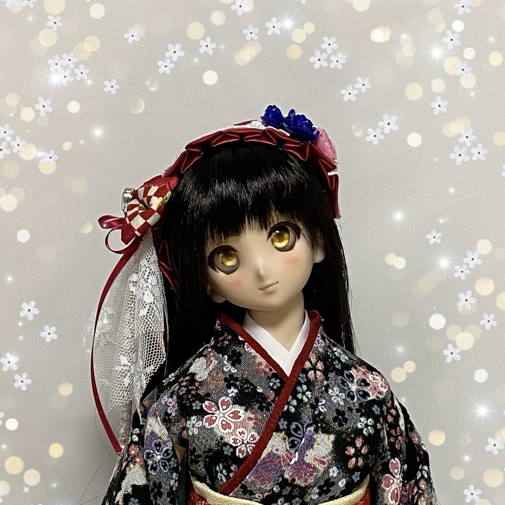 【ドール用】ヘアアクセサリー 赤ヘッドドレス市松レッドストーン