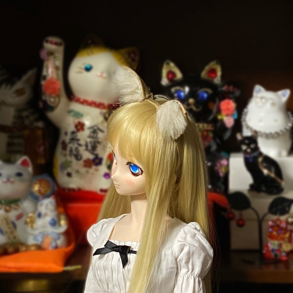 【ドール用】 ネコ耳、キツネ耳、イヌ耳カチューシャ 単色型《耳サイズ:小》