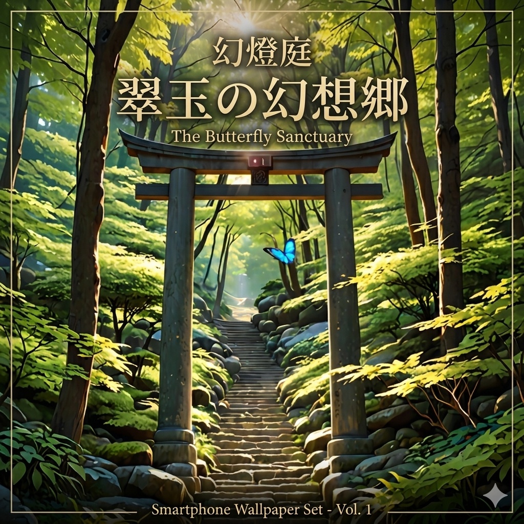 【スマホ壁紙】翠玉の幻燈庭 - 始まりの鳥居 / Emerald Mystery - The Sacred Gate (1枚)