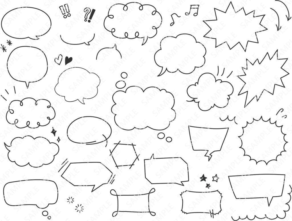 【2種類】手書き吹き出しセット カラフル/モノクロ