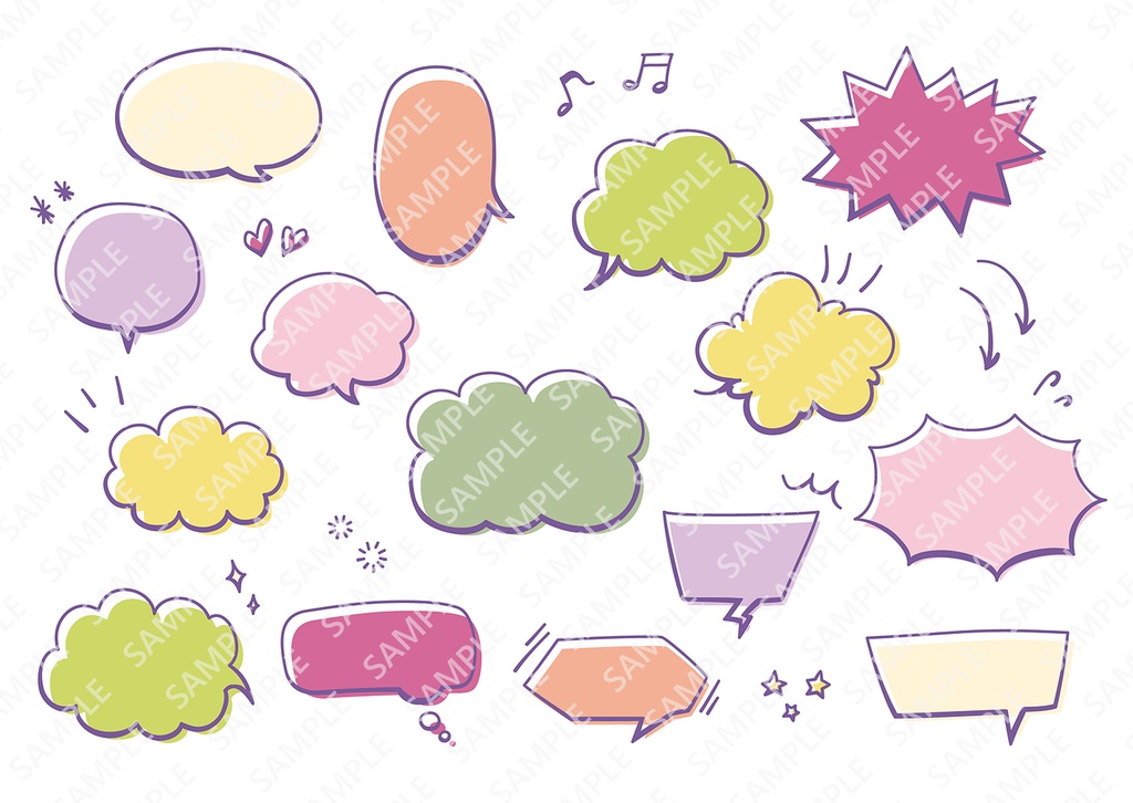 【2種類】少し重みのある 手書き吹き出しセット カラフル/モノクロ