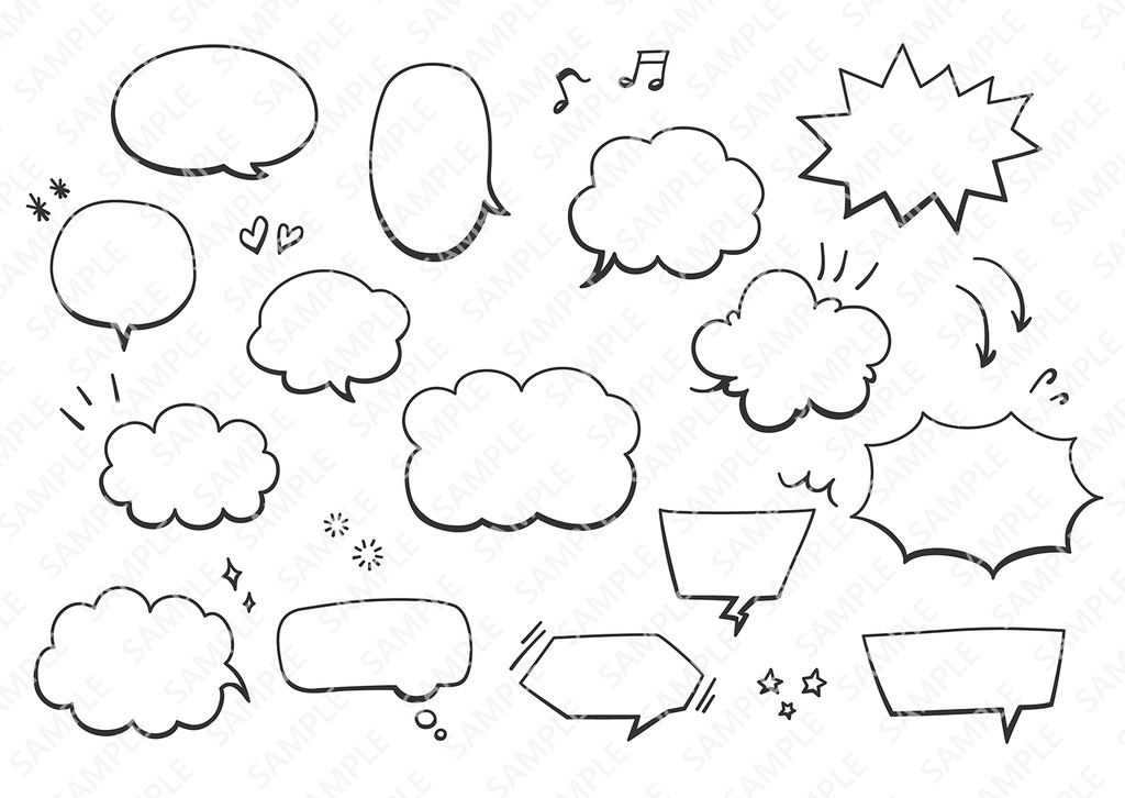 【2種類】少し重みのある 手書き吹き出しセット カラフル/モノクロ