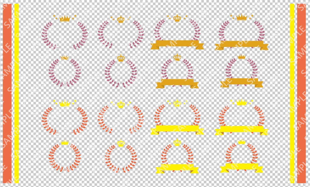 ランキング用の王冠付き月桂樹のマークのセットイラスト