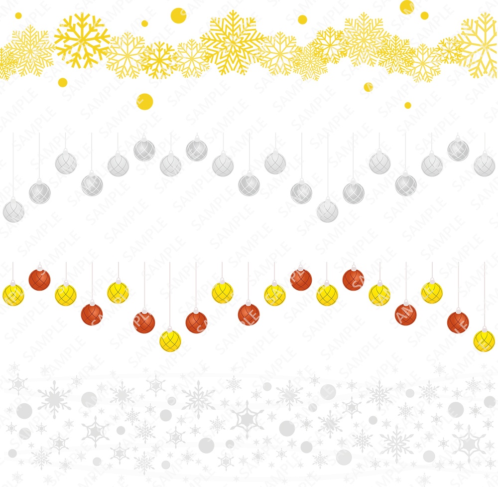 雪の結晶とクリスマスボールのオーナメント イラスト【PNG透過/ベクター】