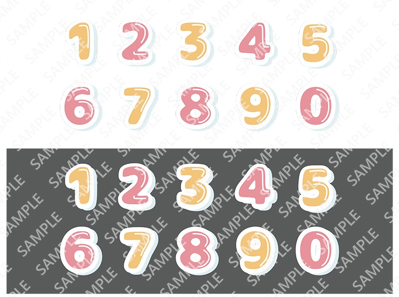 ぷっくりシール風の数字セット