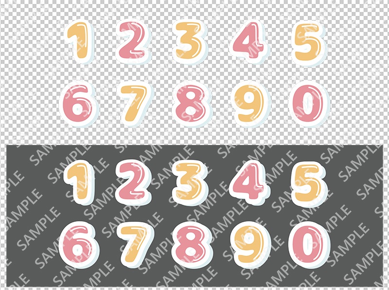 ぷっくりシール風の数字セット