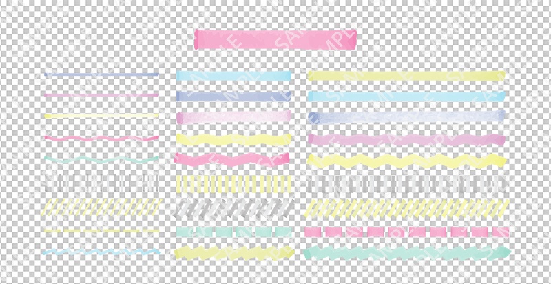 カラフルな蛍光ペン風マーカーライン素材セット【PNG透過/ベクター】