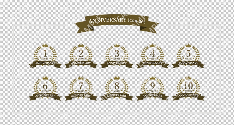 1周年~10周年の記念エンブレムアイコンセット 王冠・月桂樹・リボン