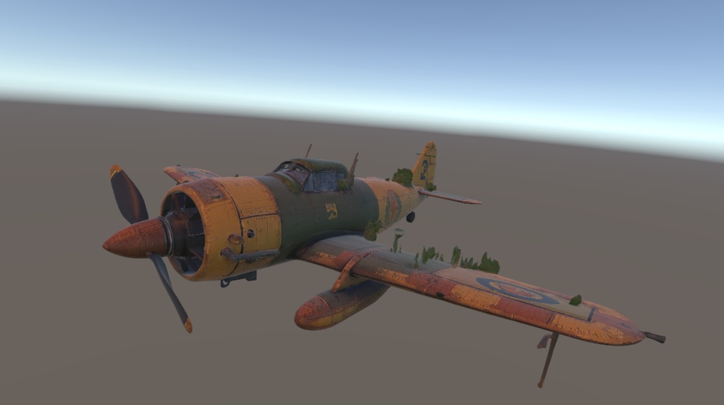 錆びたレシプロ戦闘機 3Dモデル|廃墟・放棄表現向け(Unity対応)