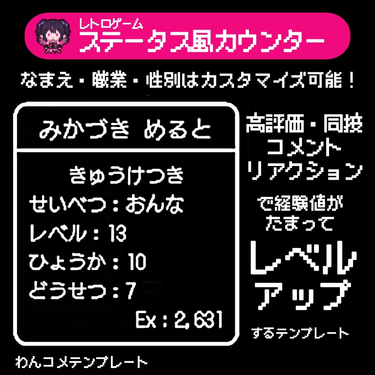 【わんコメテンプレ】レベルアップ！レトロゲーステータス風カウンター