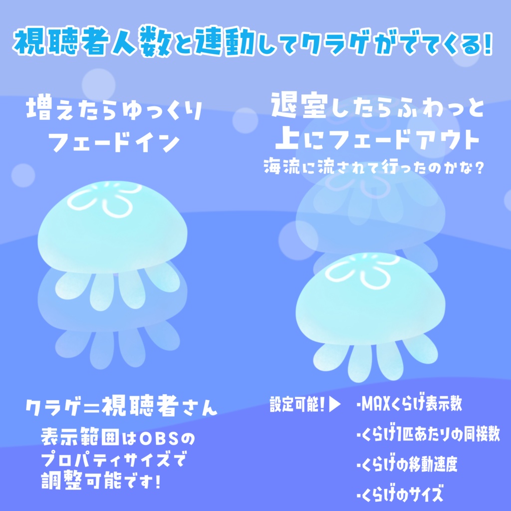 【わんコメテンプレ】同接くらげちゃん🪼同接人数分のくらげがぽよぽよ泳ぐ