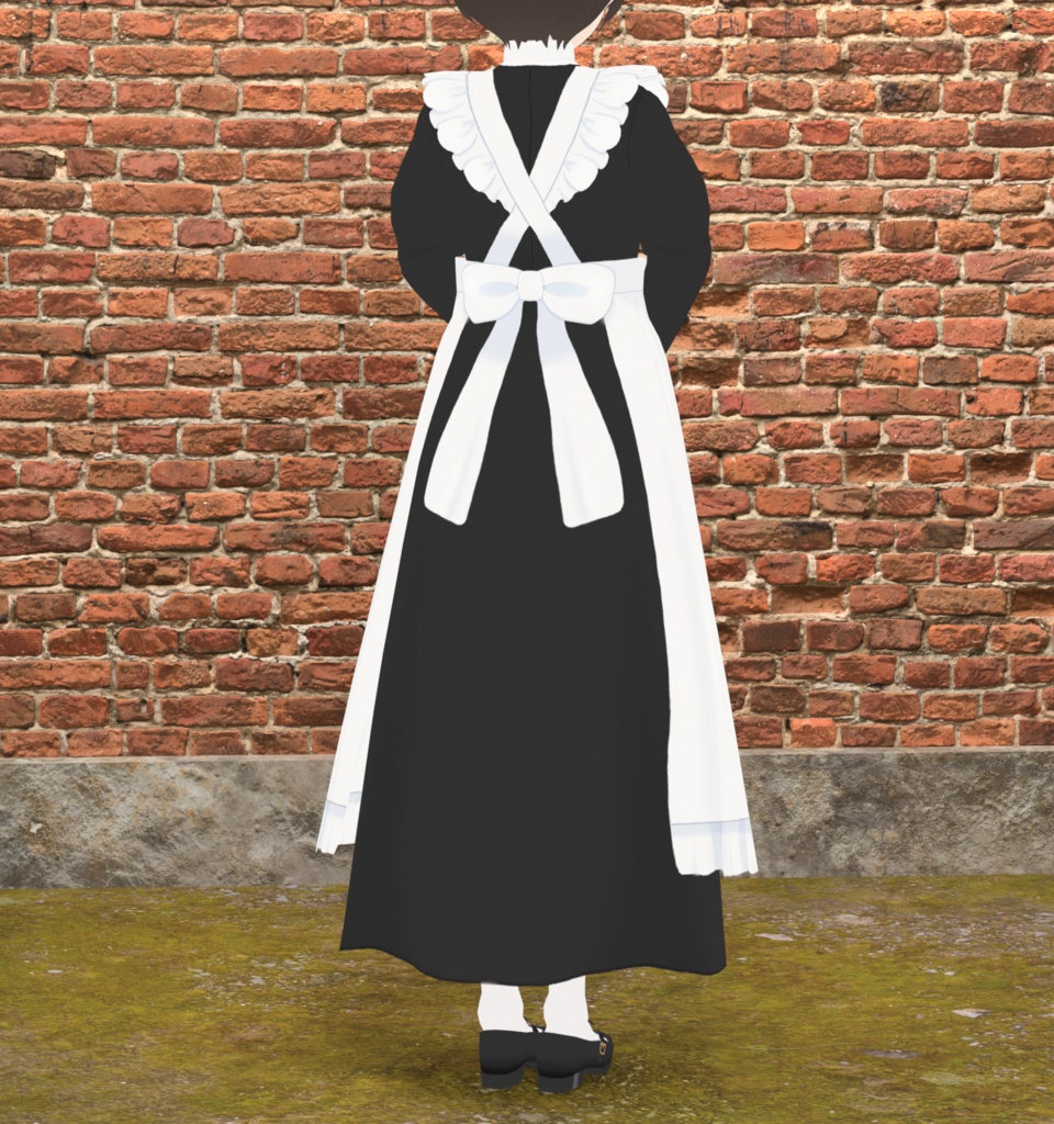 【VRoid】リボン結びスカーフとフリルエプロンのメイド服
