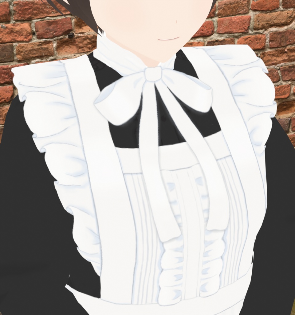 【VRoid】リボン結びスカーフとフリルエプロンのメイド服