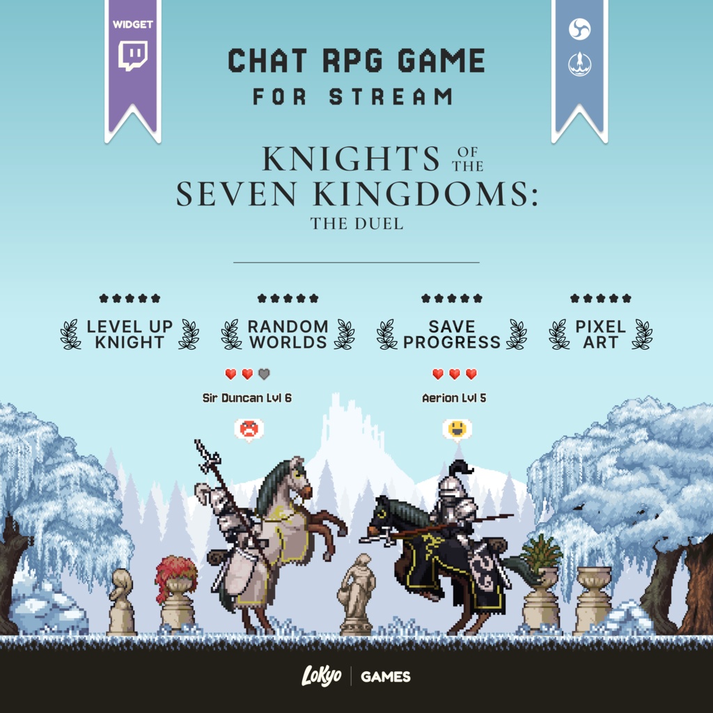 【Twitch配信用】騎士の決闘チャットRPGゲーム ウィジェット | ピクセルアート | OBS対応 | Knights of the Seven Kingdoms: The Duel