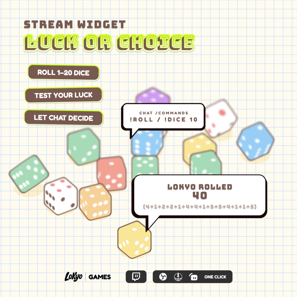 Dice 3D Roller for Twitch Chat – StreamElements Dice Overlay (1–20 Dice)