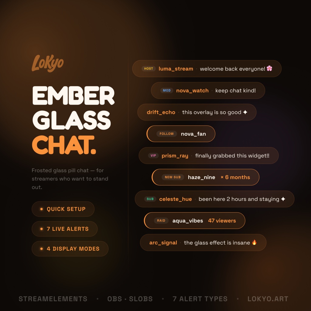 Ember Glass Chat Overlay – Frosted Amber StreamElements Widget