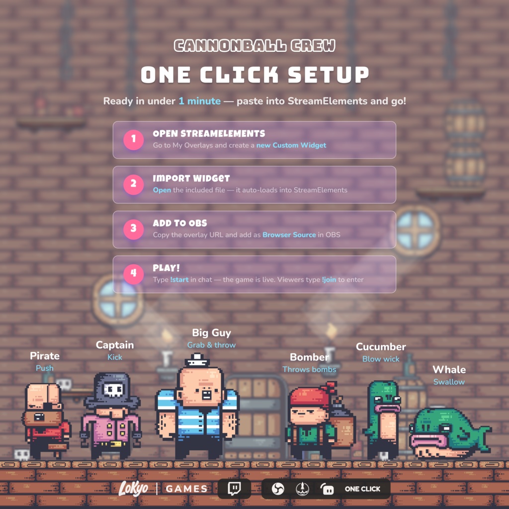 Cannonball Crew โ Chat Survival Mini-Game for Twitch | StreamElements Widget | Interactive Stream Game