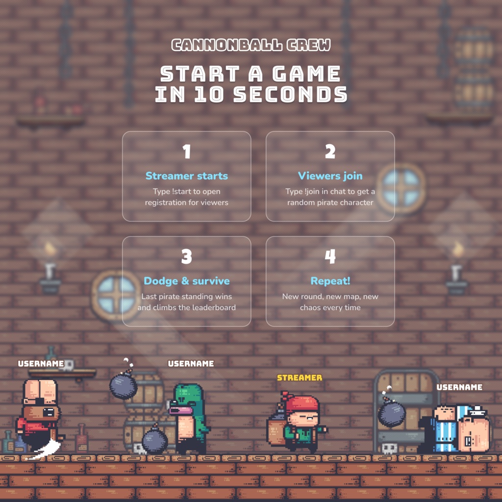 Cannonball Crew โ Chat Survival Mini-Game for Twitch | StreamElements Widget | Interactive Stream Game