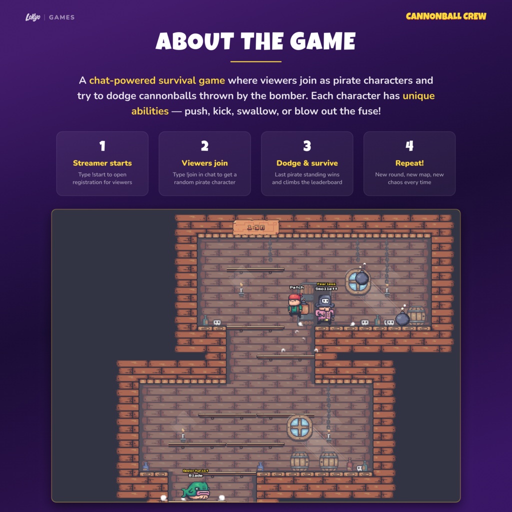 Cannonball Crew โ Chat Survival Mini-Game for Twitch | StreamElements Widget | Interactive Stream Game