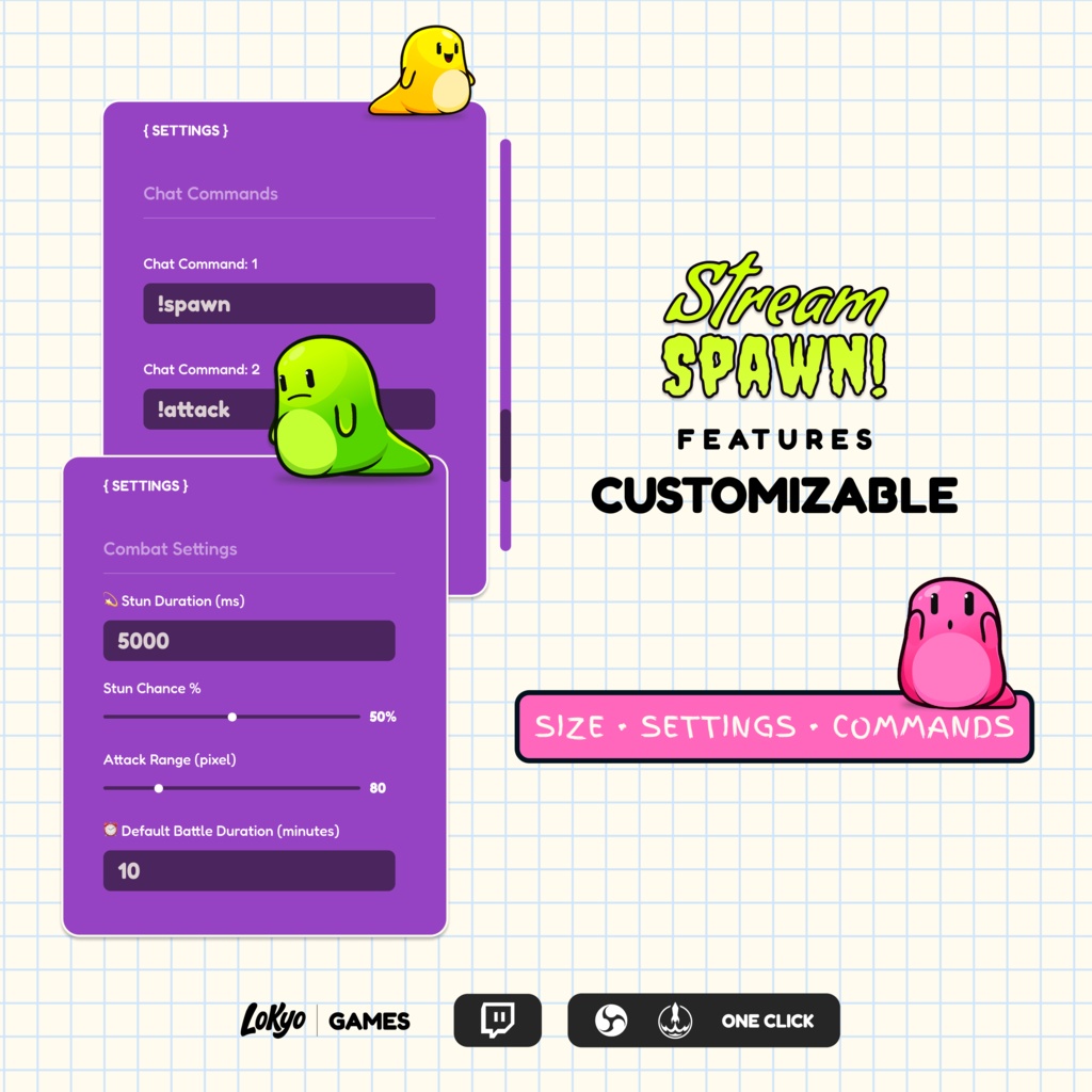 Slime Attack Chat Game Widget for StreamElements – Stream Spawn Animated Overlay for Twitch