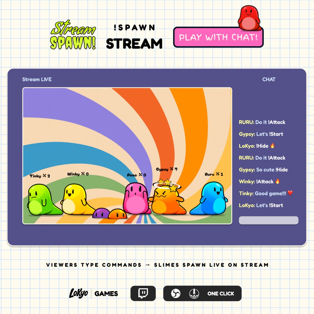 Slime Attack Chat Game Widget for StreamElements – Stream Spawn Animated Overlay for Twitch