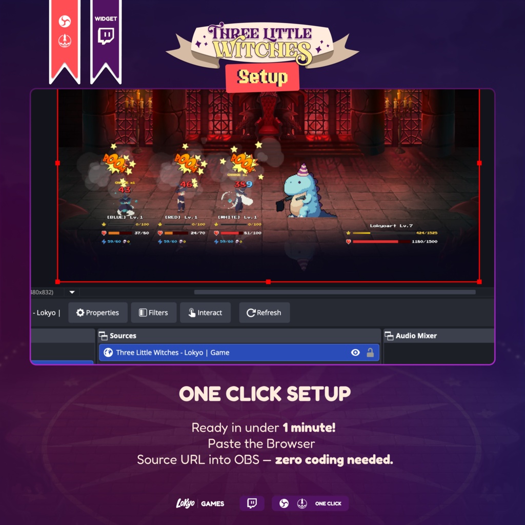 Three Little Witches: Raid the Boss | Live RPG Chat Game | Twitch Stream Widget | StreamElements OBS