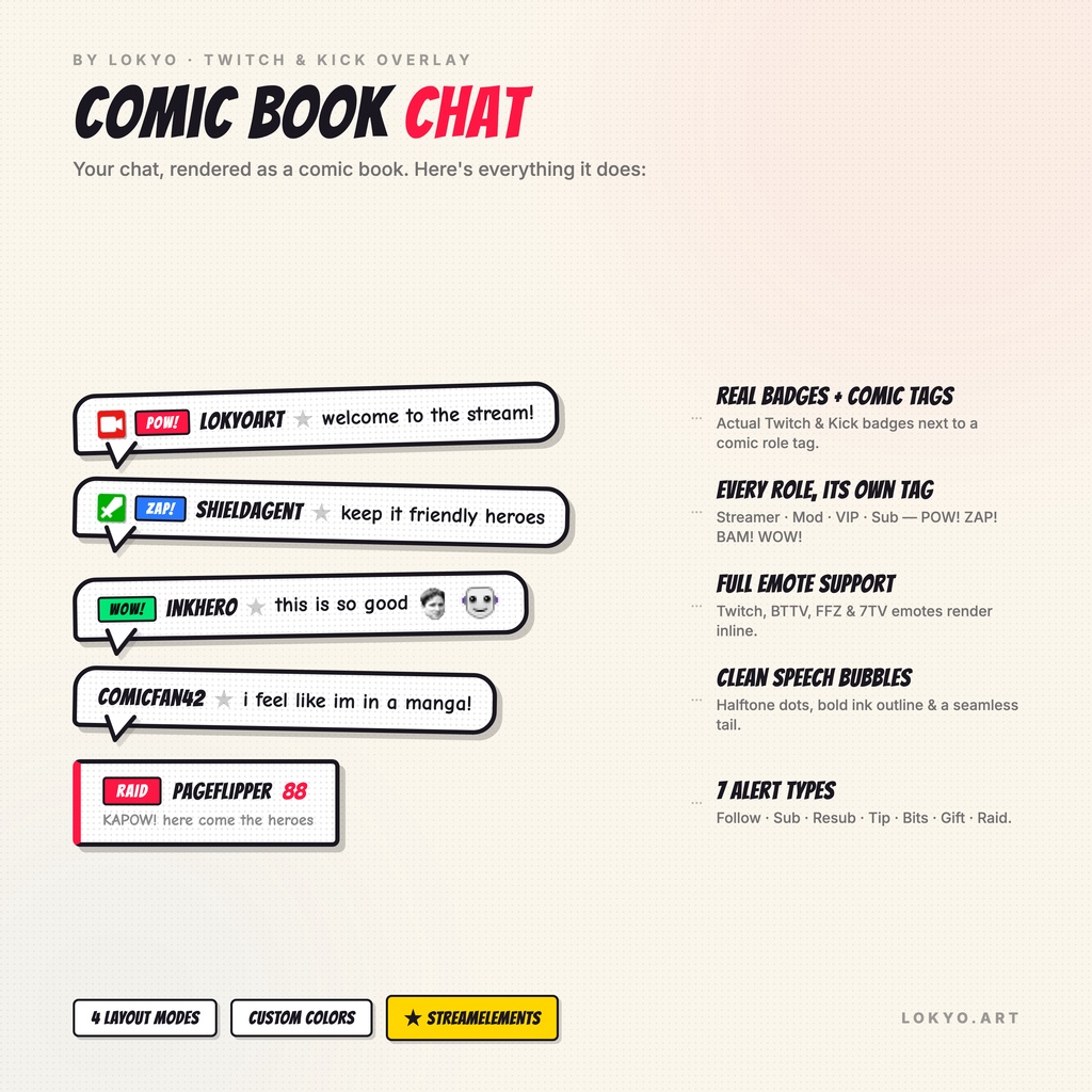 COMIC BOOK CHAT — Animated Twitch & Kick Chat Overlay for StreamElements