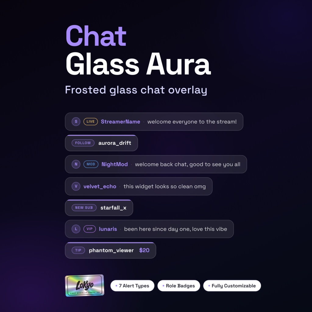 Glass Aura — Glass Morphism Chat & Alert Overlay for Twitch