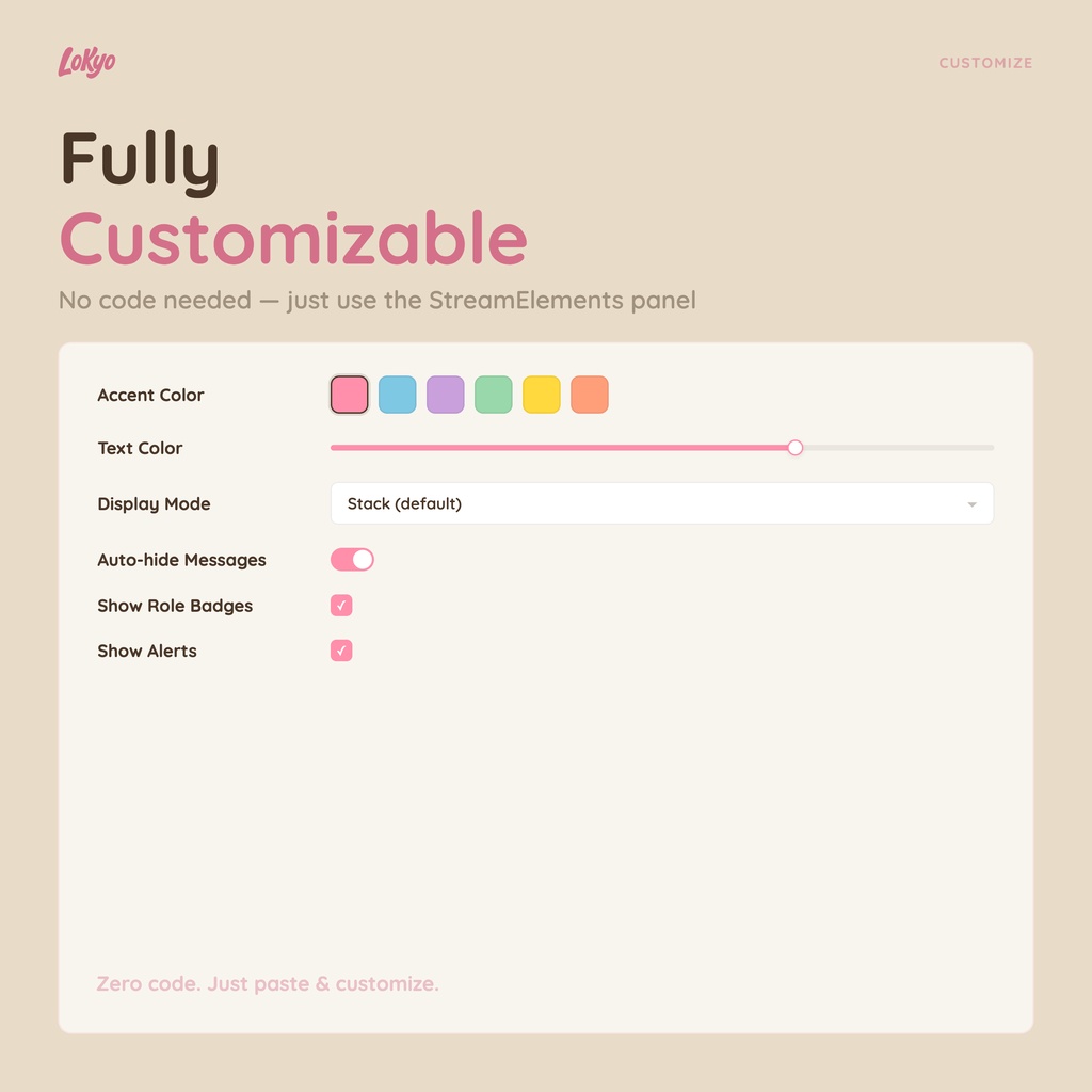 Sticker Chat — Cozy Scrapbook Chat Overlay for Twitch, 4 Display Modes · Washi Tape Cards