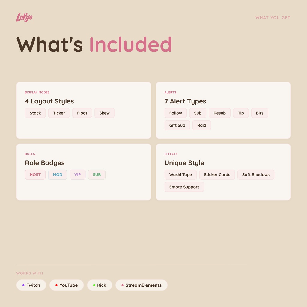 Sticker Chat — Cozy Scrapbook Chat Overlay for Twitch, 4 Display Modes · Washi Tape Cards