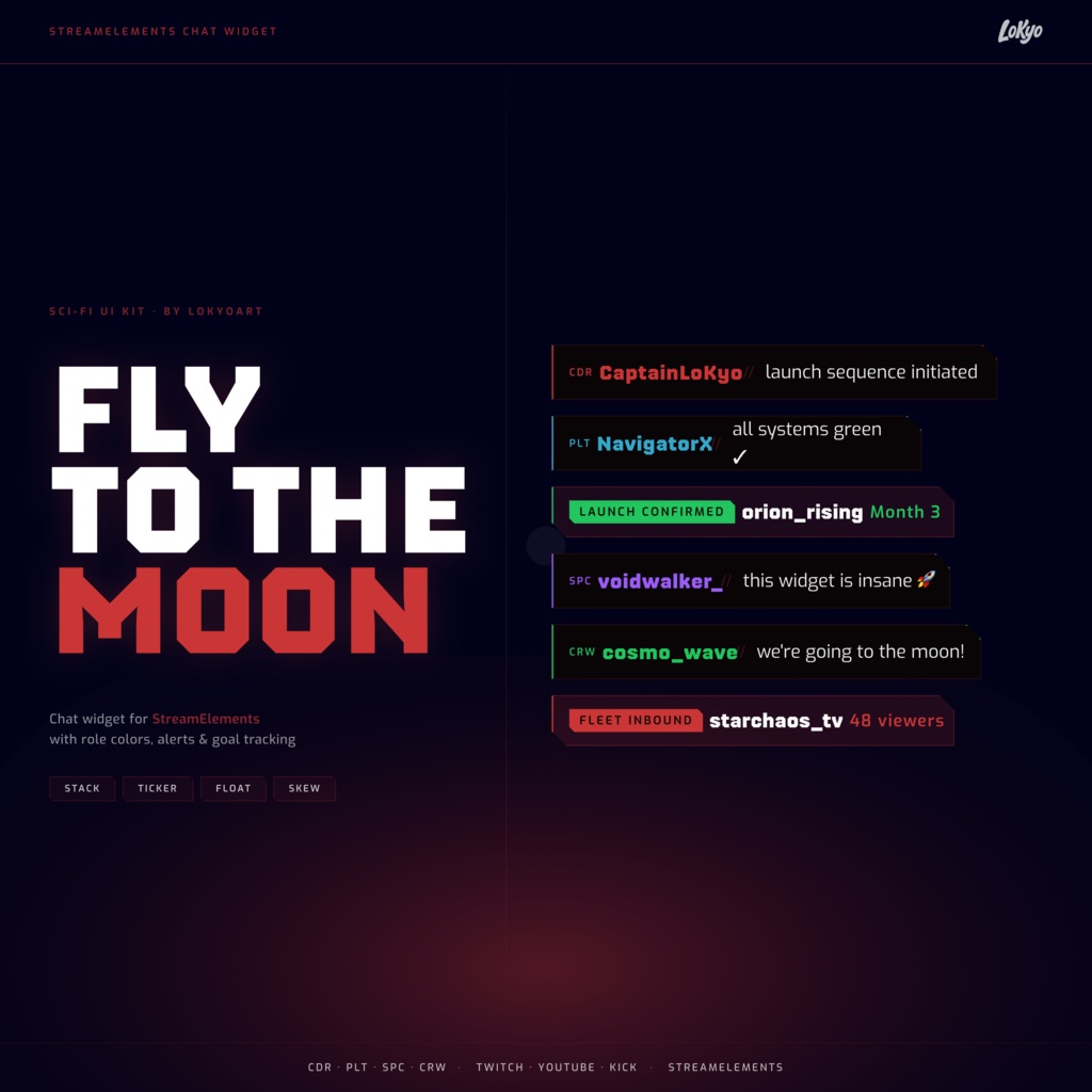 Fly To The Moon Chat – Sci-Fi Mission Control Chat Overlay for Twitch. BONUS – Widget Goal