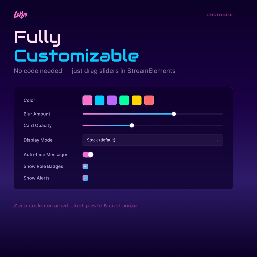 Vaporwave Chat Overlay – Retro-futuristic Gradient Glass for StreamElements, Neon Pink Cyan