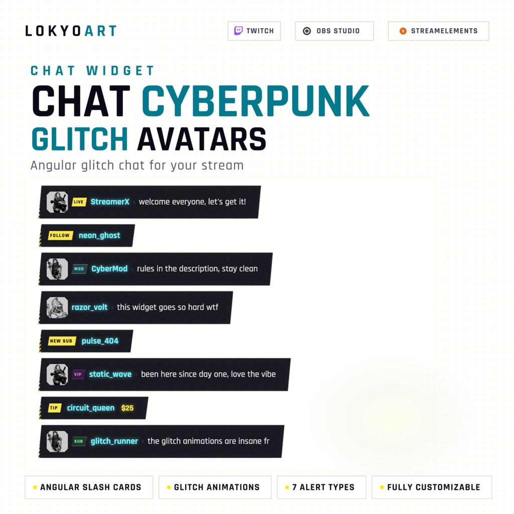 Cyberpunk Chat Widget for Twitch | StreamElements Overlay | OBS Browser Source | Animated Stream Alerts