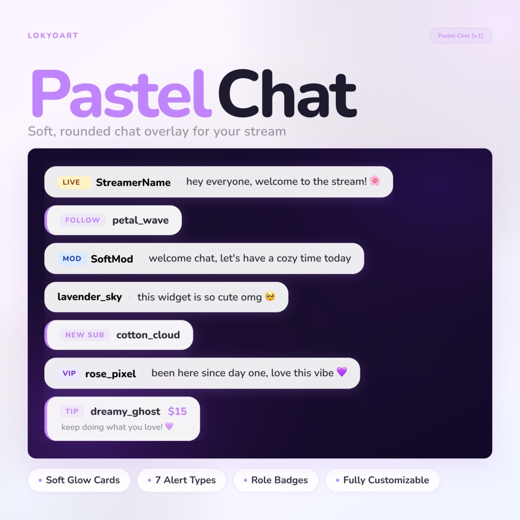 Pastel Chat Widget for StreamElements | Soft Glow Twitch Chat Overlay | OBS Streamlabs